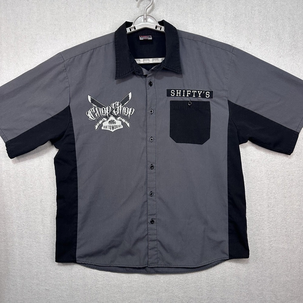 Mac Tools Mens Shifty's Chop Shop Mechanic Work Shirt Grey Black 2XL Short Slv